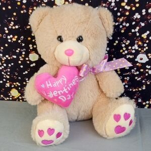🌼 Cute Tan Teddy Bear with Pink Heart